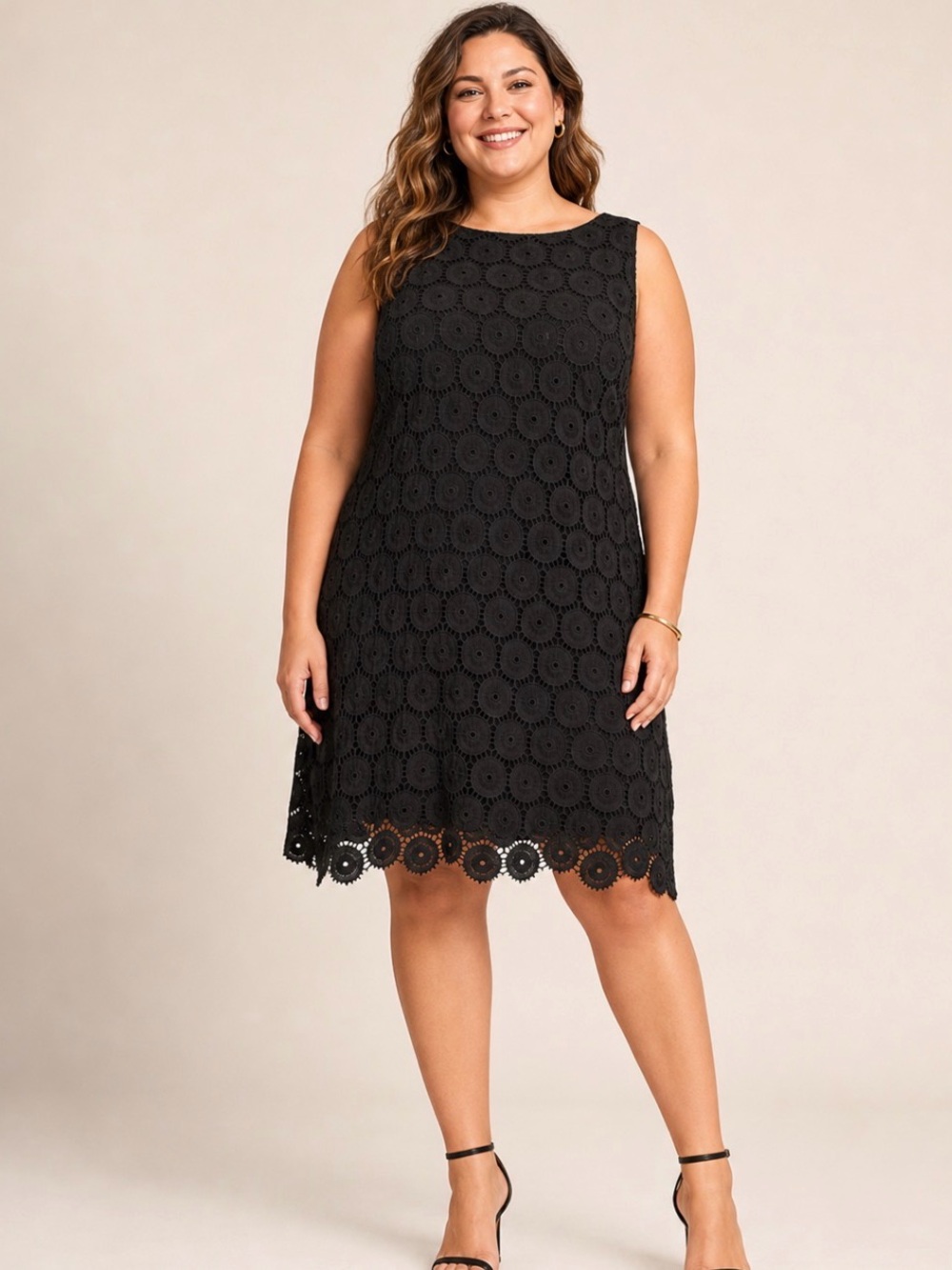 Ruby Rd. Black Sleeveless Crochet Shift Dress